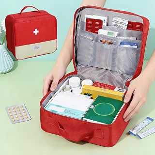 Medical Kits Storage Bag, Premium Waterproof Compact Medicine Organizer for Any Emergencies Home, Office, Car, Travel, Outdoor, Camping, Hiking, Boating (Red)