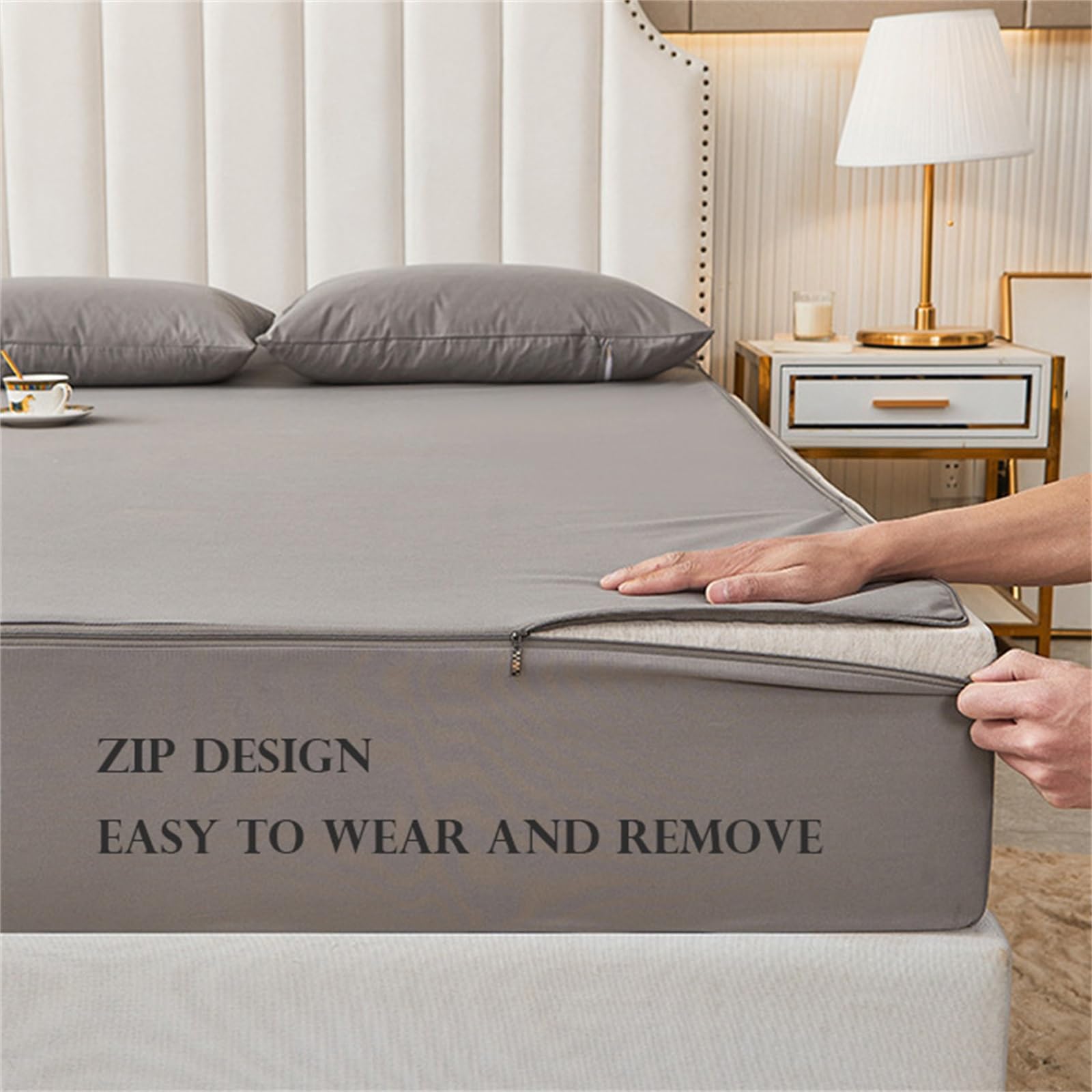Funda De Colchón Impermeable con Cremallera, Protector De Colchón con Cremallera, Fundas De Colchón De Cama Silenciosas Y Refrescantes - Parte Superior Extraíble(Wei�,120x200x25cm)