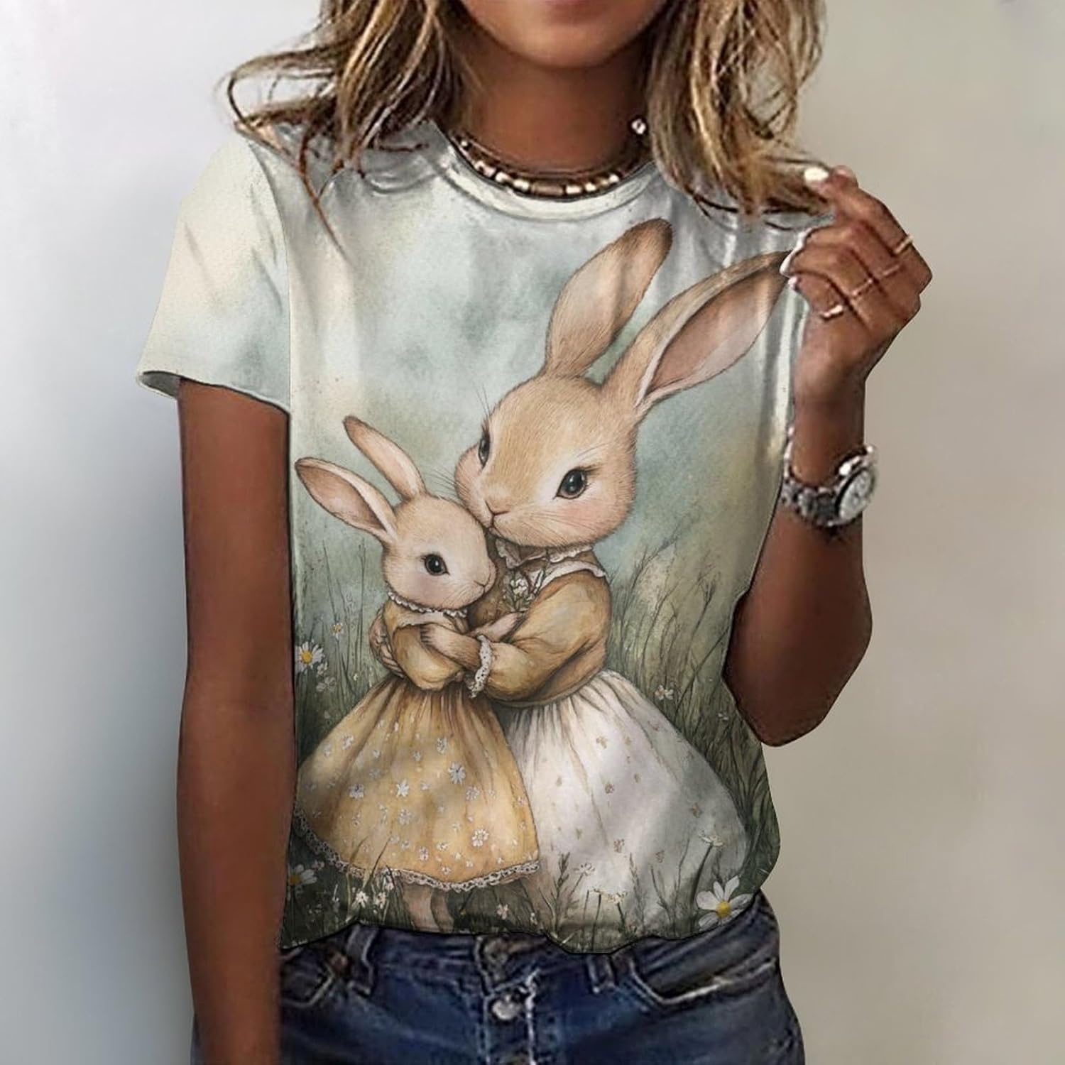 Mothers Day Shirt Animals Print Funny Casual Soft Comfy Short Sleeve Cotton Oversized Mama Daughter Matching Shirts - Image 2