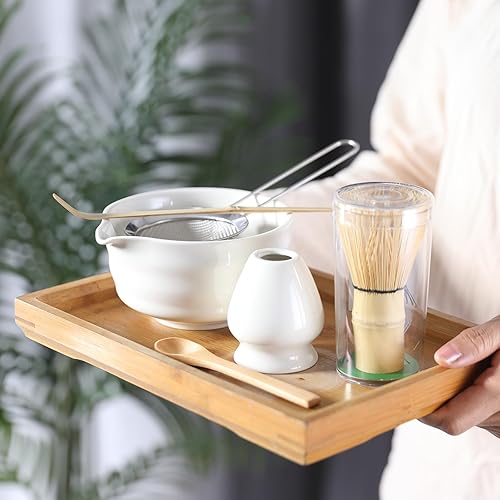 Miniatura 7 de Juego de batidor de matcha, juego de 6 piezas con cuchara de matcha de bambú y tamiz de acero inoxidablecuenco de cerámica con boquilla de