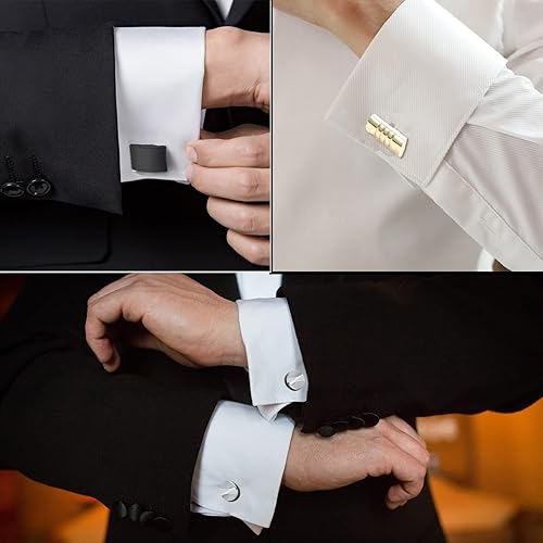 Miniatura 6 de SONNYX Juego de gemelos y pinzas de corbata para hombre, para corbata, clips de barra, camisas de negocios, esmoquin de boda, gemelos clásicos para