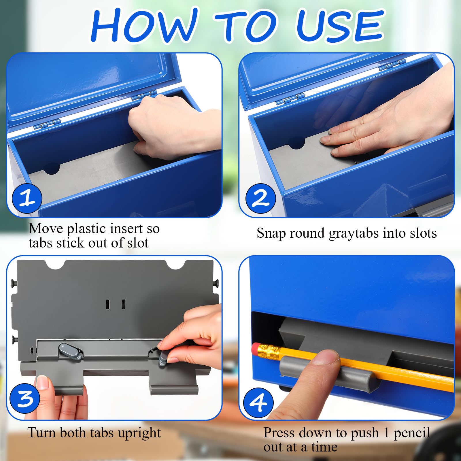 Mifoci Dispenser per matite per aule, in acciaio inox, per fino a 200 matite, riutilizzabile, in metallo, per casa, ufficio, ristorante, insegnanti, forniture per riporre oggetti (blu reale)