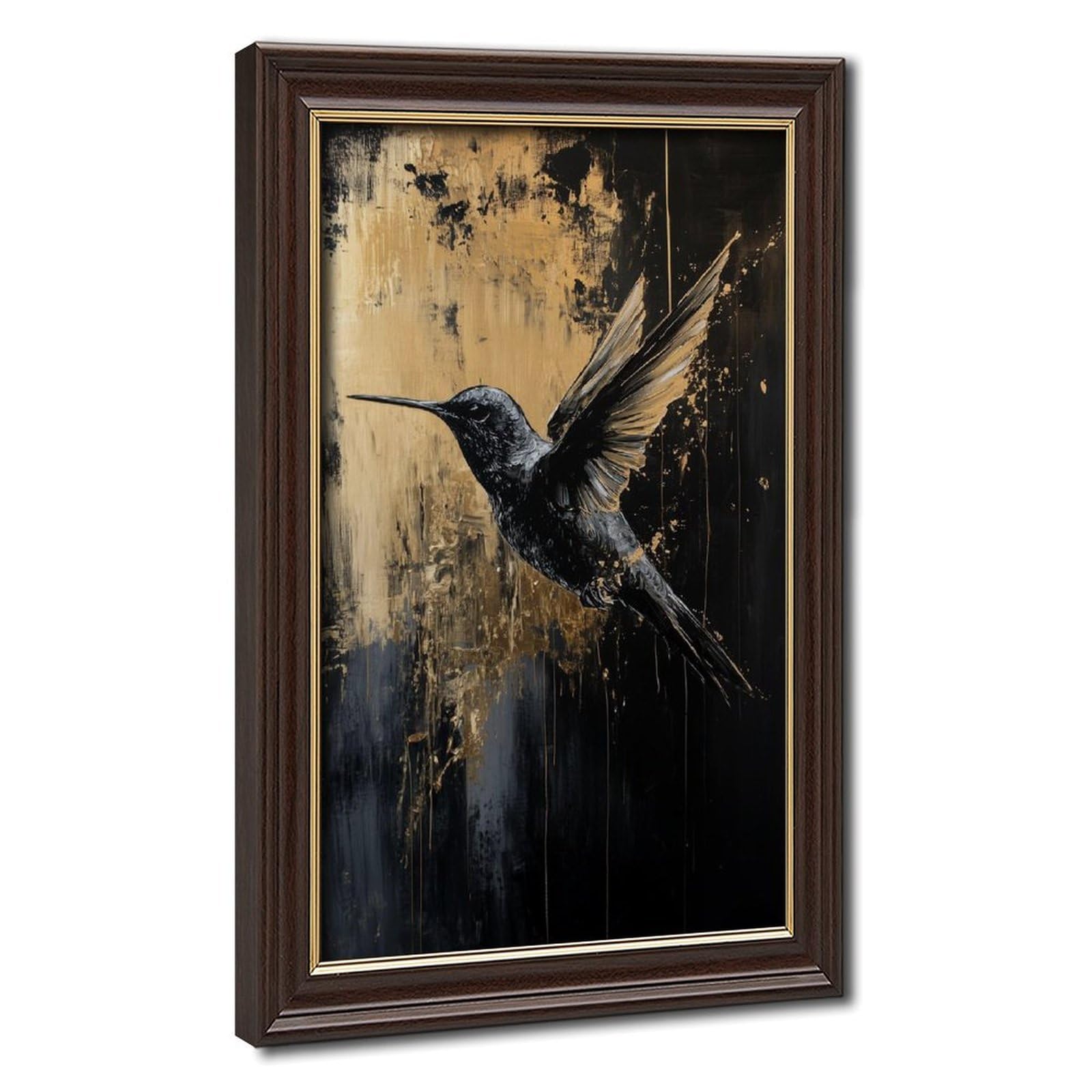 Bareronor Black Gold Abstract Hummingbird Canvas Poster Bedroom Decor Landscape Office Room Decor Gift 24" L X 36" W