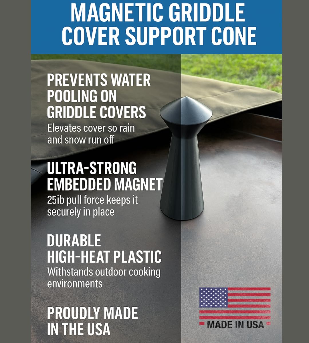 Chatelet Magnetic Griddle Cover Support Cone for Blackstone Griddle | Prevent Water Pooling on Griddle Cover | Grill Rust Protection | Rain & Snow Protection | Made in USA (Black, 1-Pack)