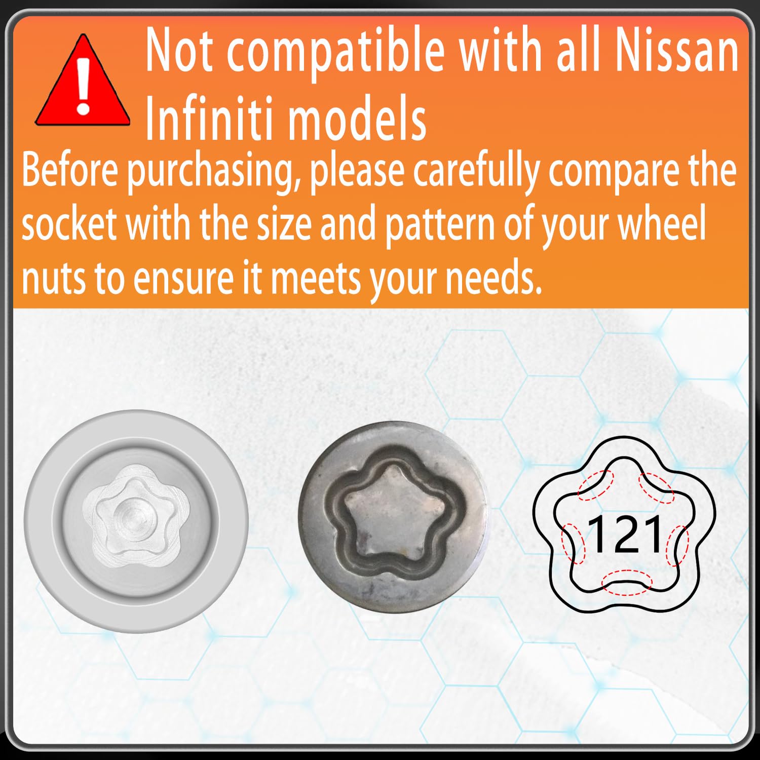 121 Wheel Locking Nut Key for Nissan Infiniti, 21mm Lock Bolt Inner Dia Wheel Anti-Theft Lug Nut Hand Repair Removal Tool