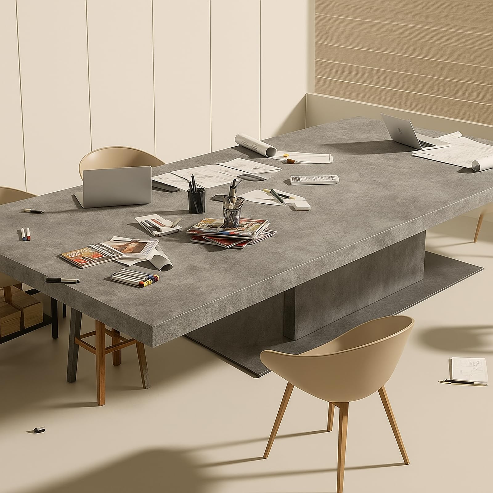 Bumoo Papel tapiz de hormigón para despegar y pegar, 24 x 200 pulgadas, papel de contacto gris, impermeable, cemento industrial, marrón, grueso, autoadhesivo, vinilo, metálico, extraíble, PVC, para