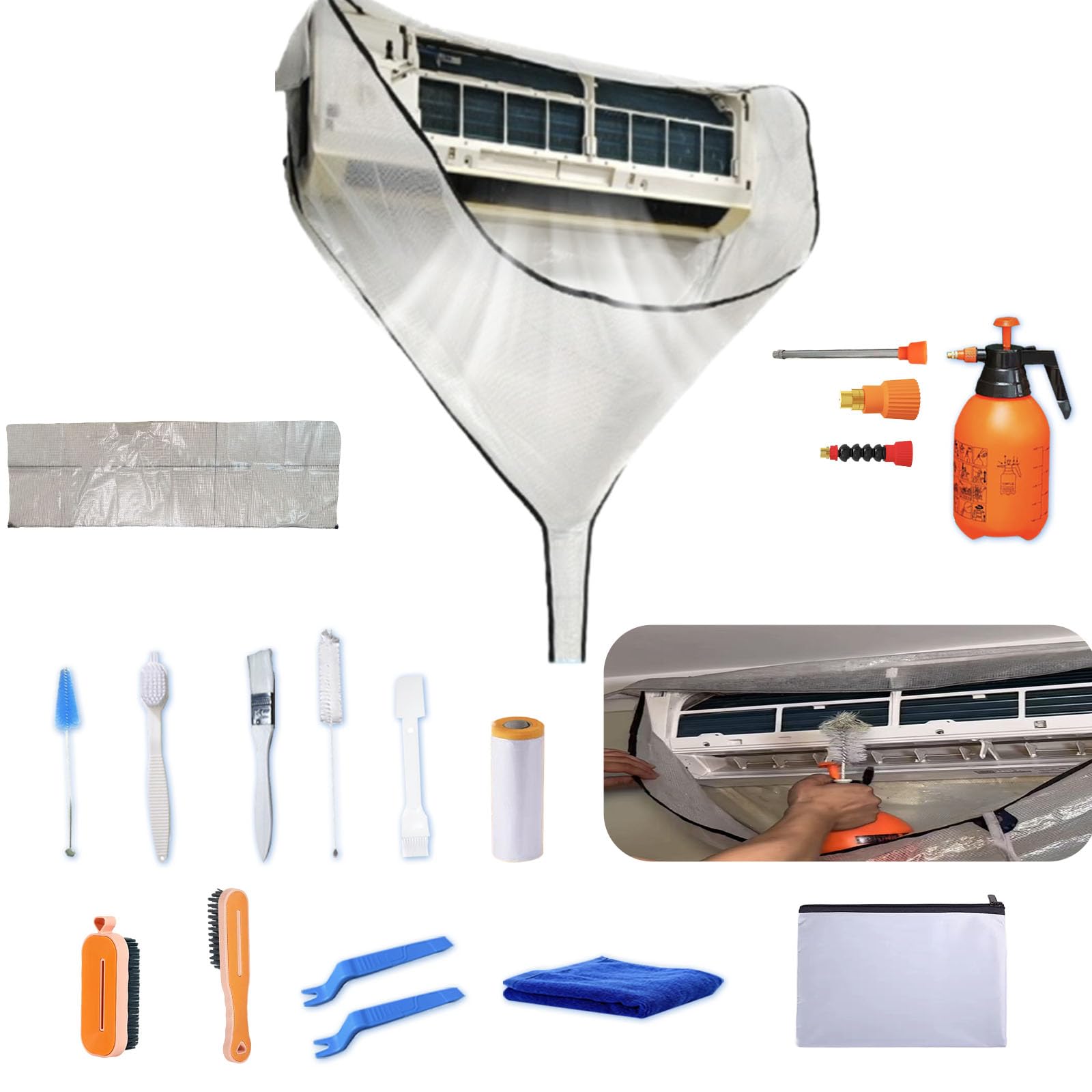kit nettoyage climatisation split, kit entretien climatisation, kitnettoyage clim, bache nettoyage clim, nettoyageclimatisation maison, kit nettoyage de climatiseur, Blanc，Grand 60-135 cm