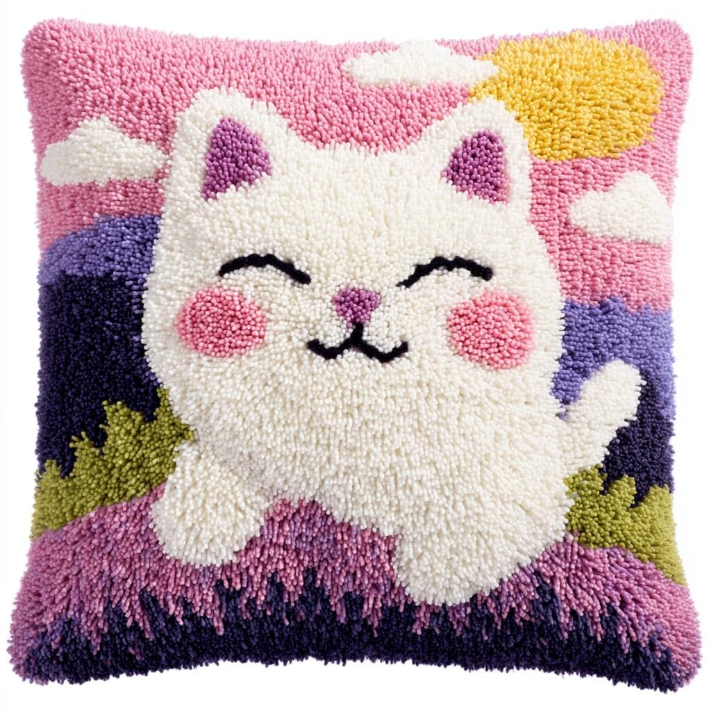 WallustrioaW Latch Hook Kit for Cushion Making,Lavender Flowers and Cats
