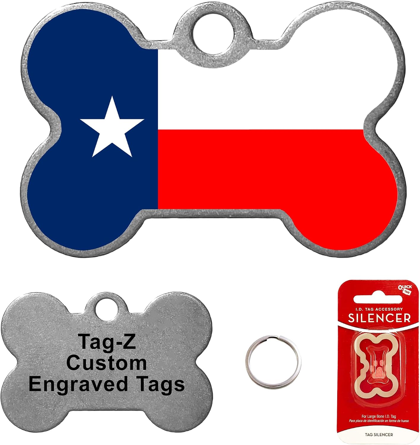 Texas Flag - Customized - PET TAG - Bone Shape - Tag-Z Dog Tags