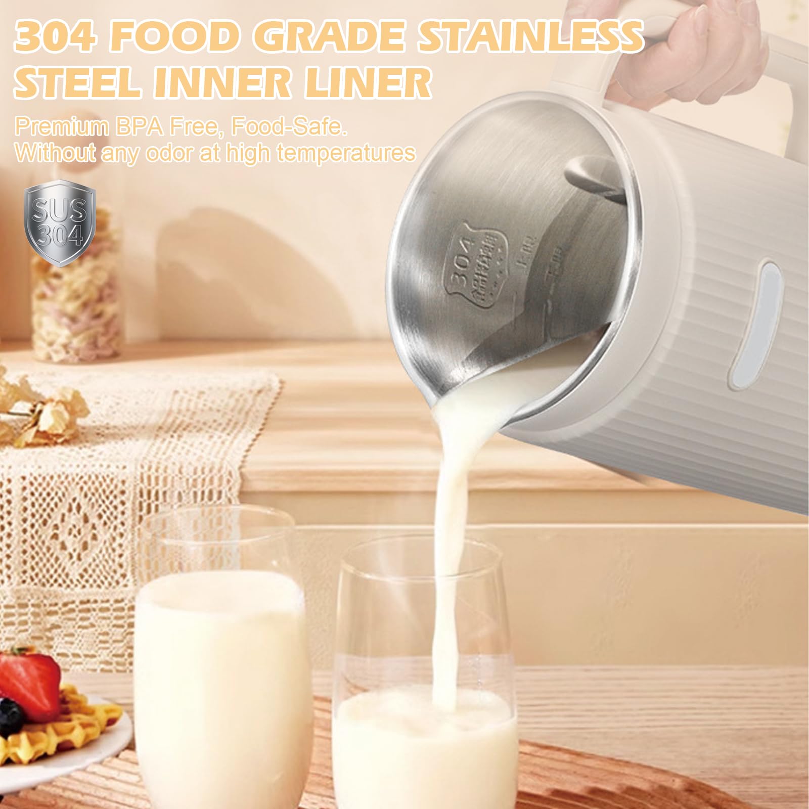 Máquina de Leche Vegetal 8 en 1, 1.2L con Autolimpieza, Temporizador - Elabora Leche de Avena, Almendra, Soja, Frutos Secos y Zumos (Blanco)