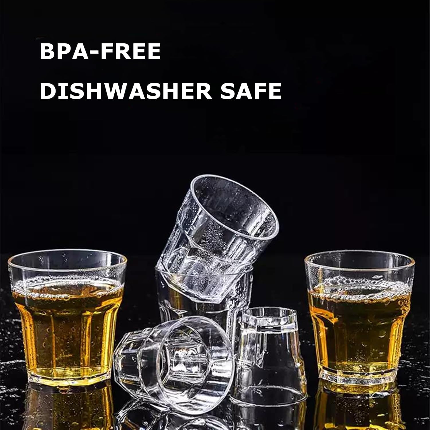 16 Pack 8 oz Plastic Drinking Glasses, BPA Free Unbreakable Juice Cups, Stackable Clear Beverages Iced Hot Tea Glassware for Cocktail, Soda Beer Tumbler Cup Dishwasher Safe - Image 4