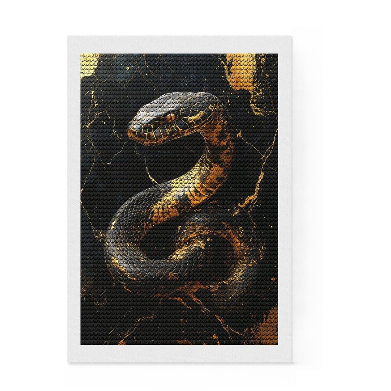 Junmoney Golden Snake Diamond Painting Set 8"x12", Stress Relief Craft, Finish and Display, Boho Decor, for Women, Sparkling Round Gems