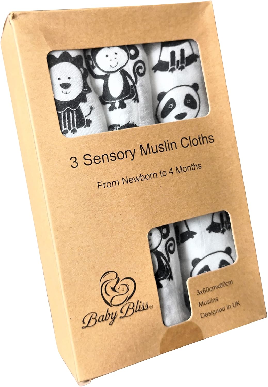 Muslin Squares Bamboo in Black and White Pack of 3 Sensory Muslins for