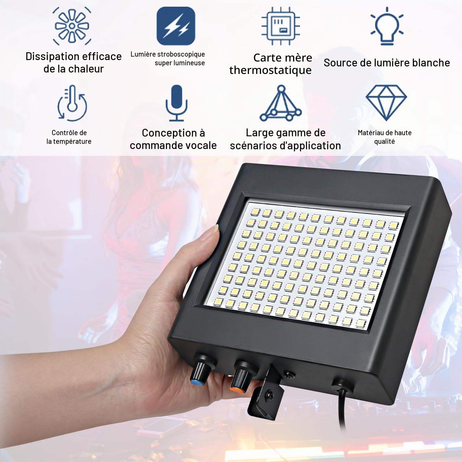 108LED Stroboscope Dj Jeux de Lumiere Pour Soiree Strobe Light, Blanc Stromboscope Soirée Flash Disco Lights for Party, Stroboscopes Son Led Lumiere Stroboscopique Projecteur Lumiere Soiree Dj Lights