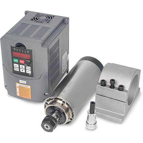RATTMMOTOR Spindle and VFD Kit, 2.2KW 220V Air Cooled Spindle Motor ER20 24000RPM+2.2KW 220V VFD Inverter Single to 3 Phase Variable Frequency Drive+80mm Spindle Motor Clamp for CNC Router Machine