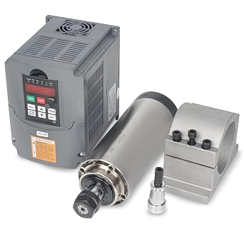 RATTMMOTOR Spindle and VFD Kit, 2.2KW 220V Air Cooled Spindle Motor ER20 24000RPM+2.2KW 220V VFD Inverter Single to 3 Phase Variable Frequency Drive+80mm Spindle Motor Clamp for CNC Router Machine