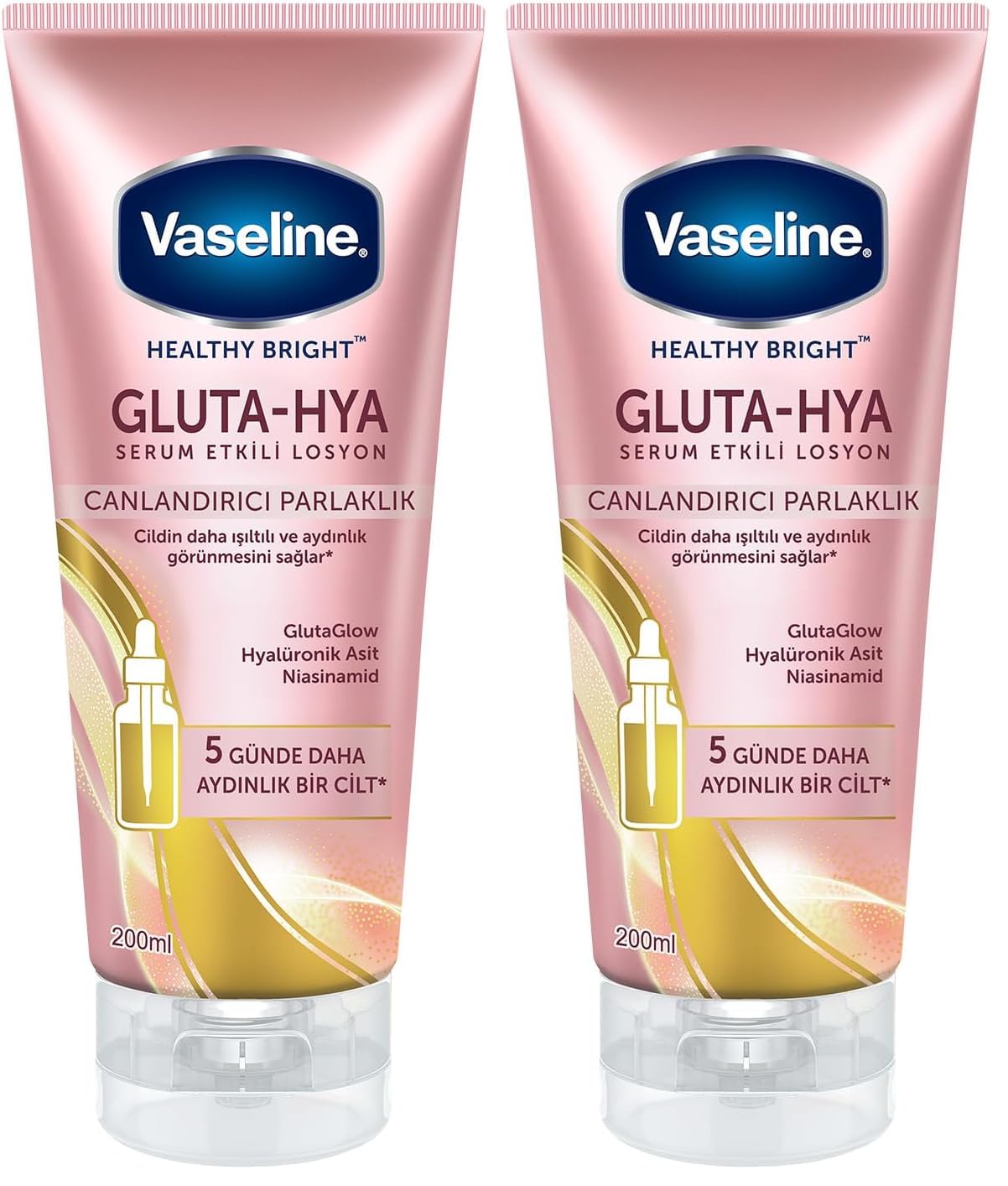Vaseline Gluta Hya Serum Etkili Losyon Canlandırıcı Parlaklık 200 ml (2 paketi)
