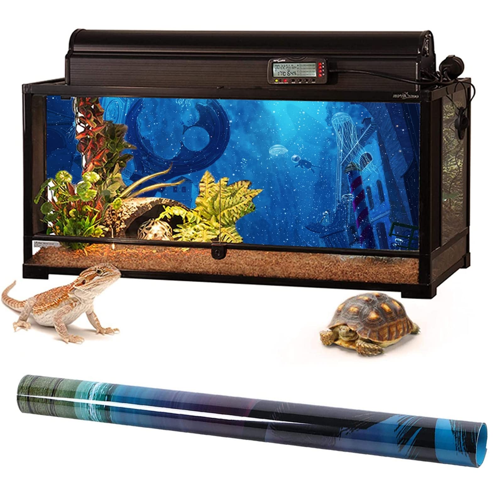 BAHULA Toile de fond 3D pour aquarium - Papier décoratif universel - Méduse du monde sous-marin - Poster de fond d'aquarium en PVC autocollant pour décoration d'aquarium - Paysage, 122 x 76 cm