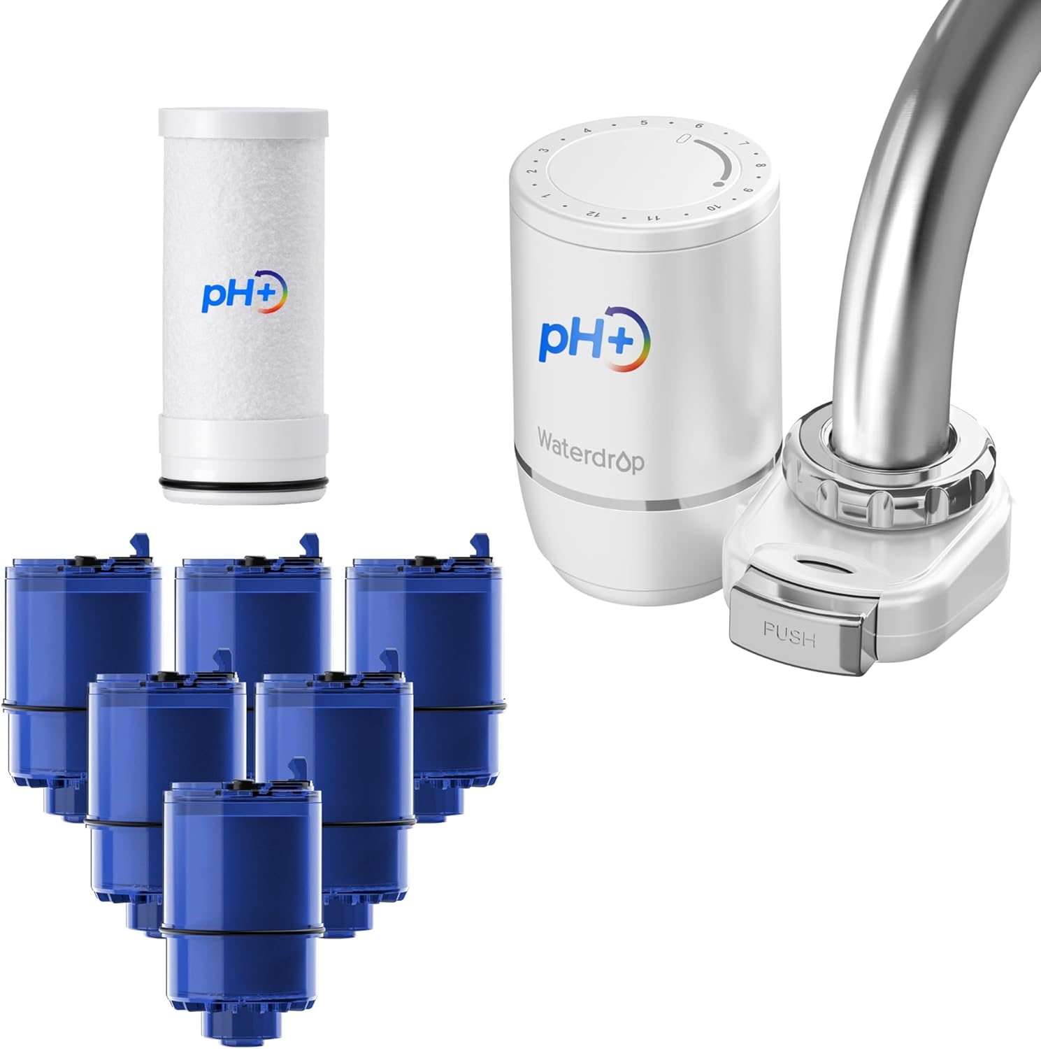 [Alkaline] Waterdrop Water Filter for Sink Faucet, 320 Gallon Tap Water Filter for Kitchen Sink & 1 Alkaline Filter Replacement & 6 Filter Replacement for All PUR®