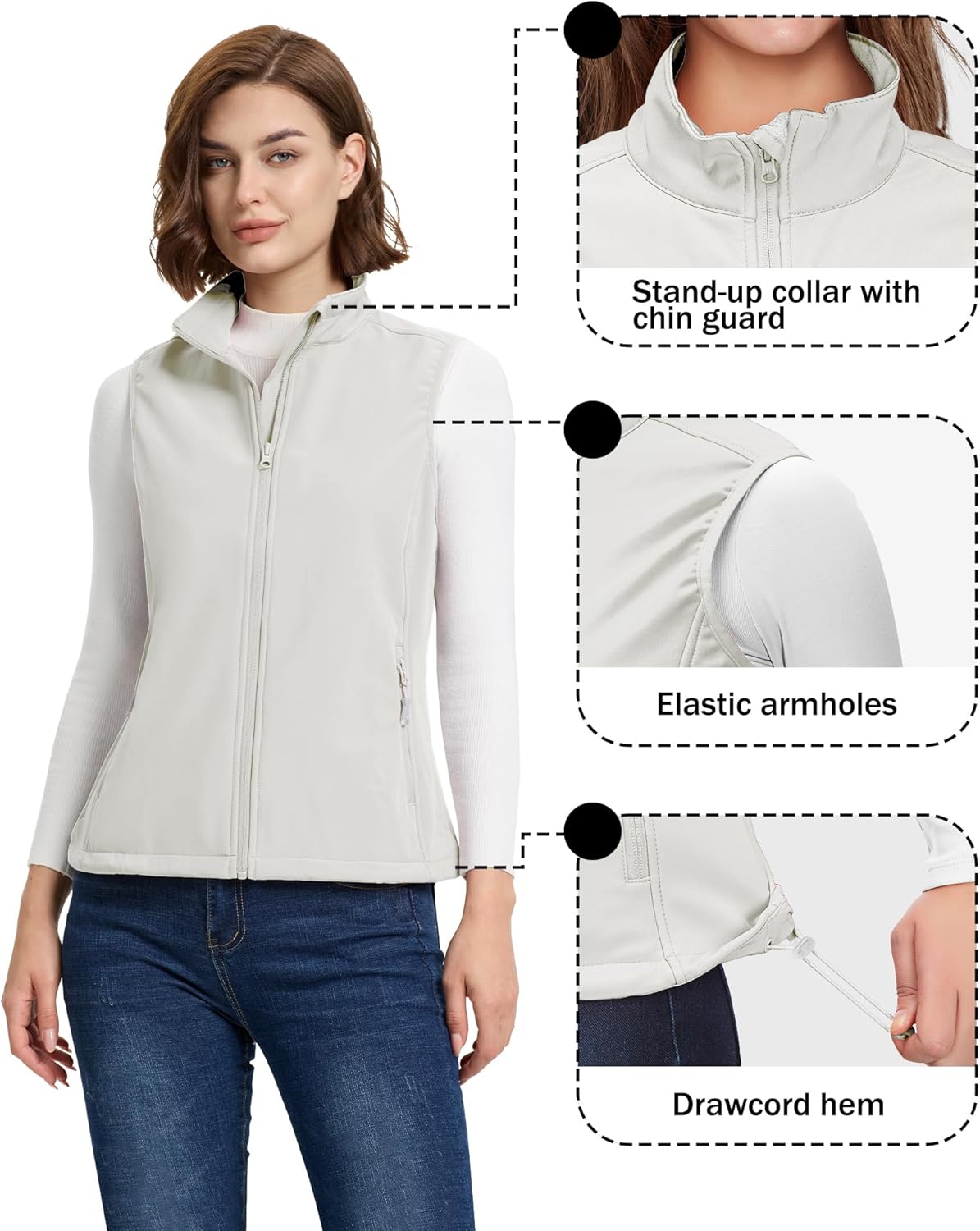 33,000ft Women's Running Vest Fleece Lined Zip Up Windproof Lightweight Softshell Vests Outerwear for Golf Hiking Sports