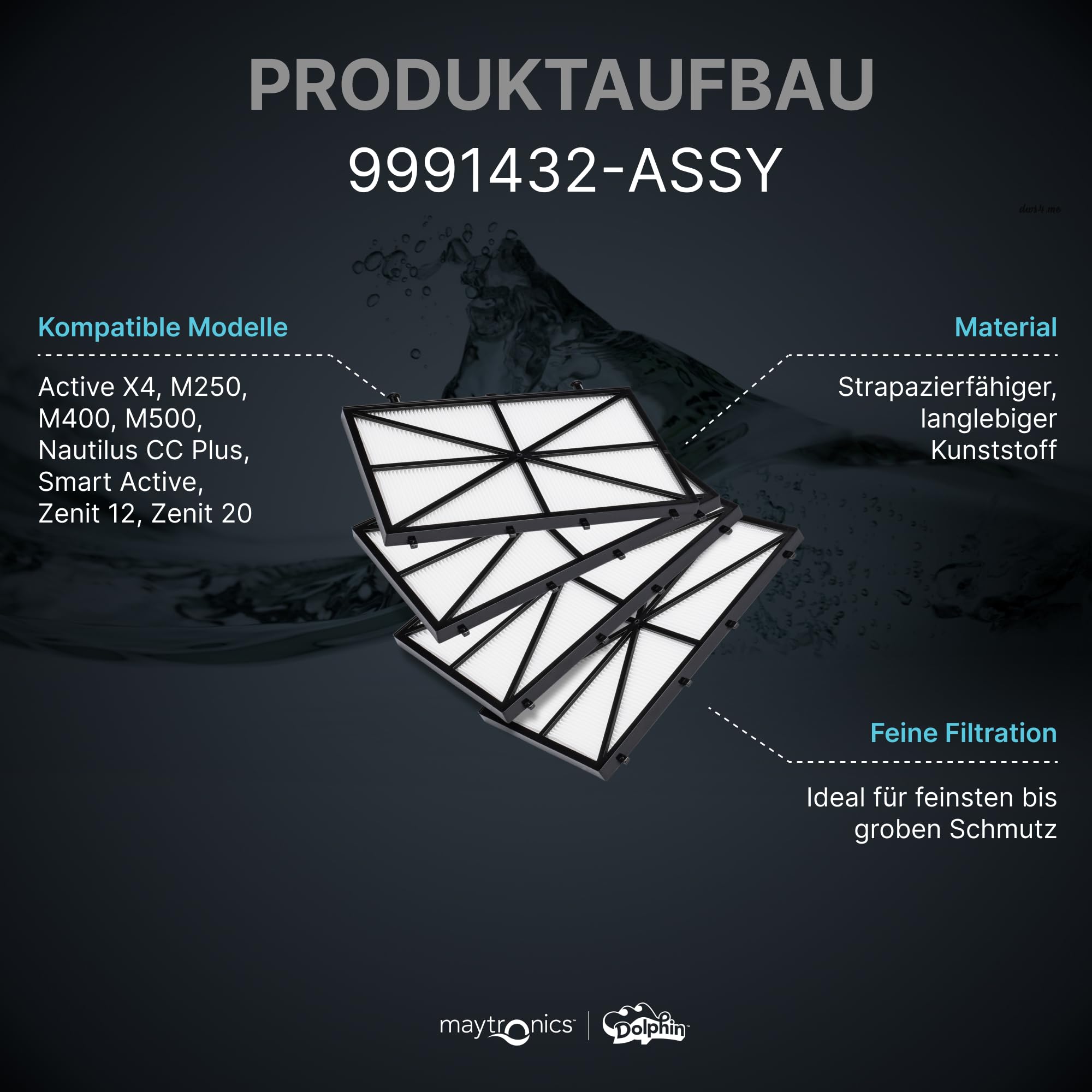 Dolphin Original-Ersatzteil - Feinfilterpanele (4 Stück) - Teilenummer 9991432-ASSY