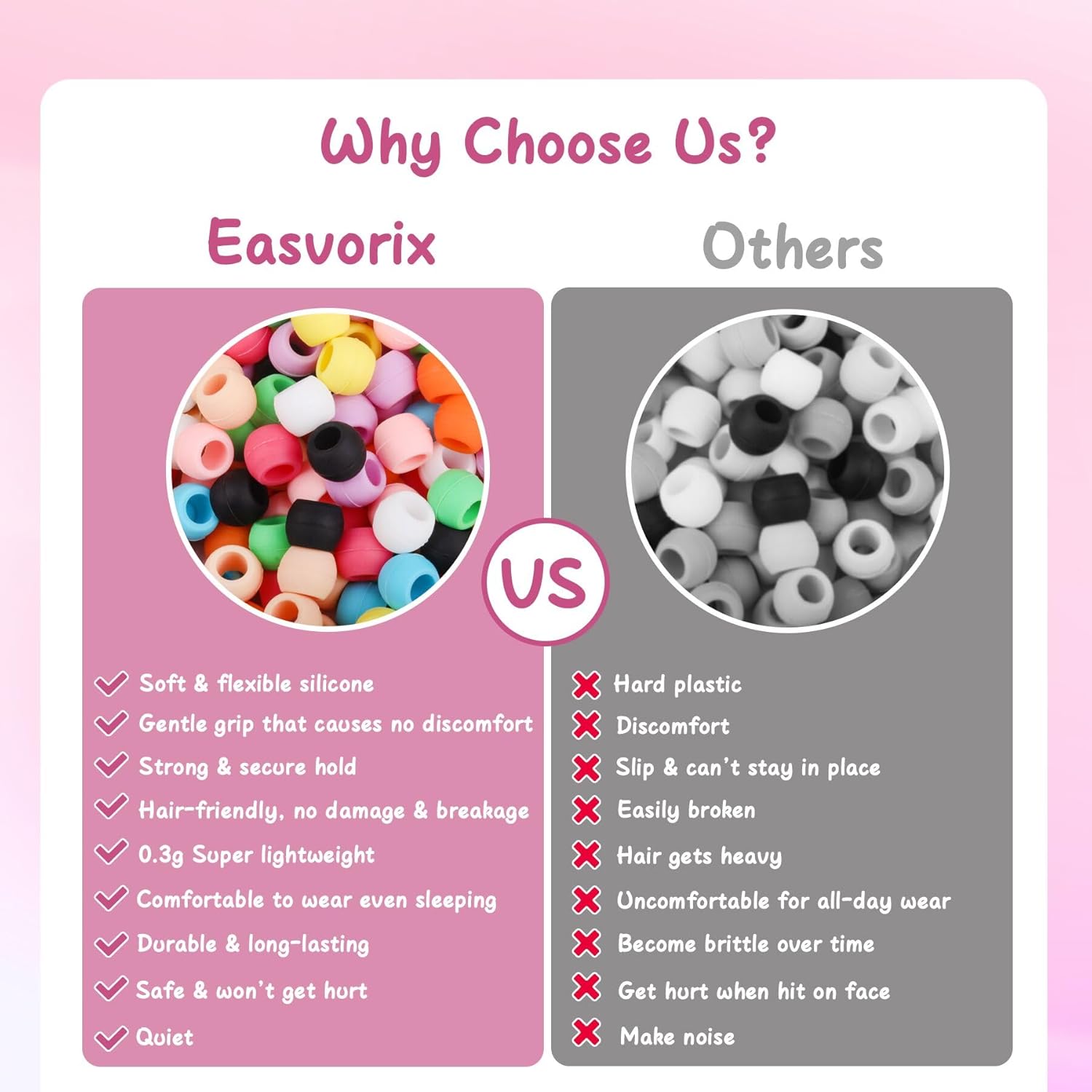 300 Small Silicone Hair Beads for Girls Kids Women, 7*5mm Colorful Soft Mini Silicone Beads for Bracelet, Hair Braids, DIY Crafts, Plastic Quick Beader for Hair Braid, 50 Elastic Rubber Bands - Image 6