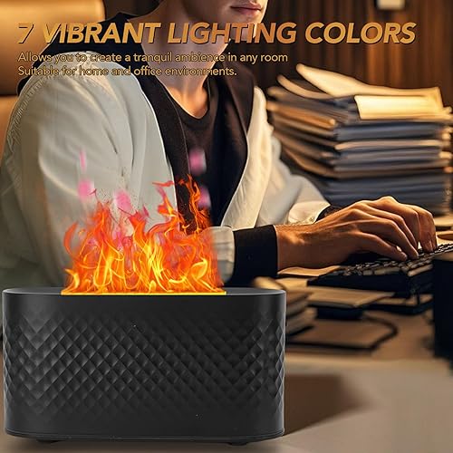 Miniatura 4 de Simulated Flame Diffuser,7 Colors Light Stylish Desktop USB Air Humidifier for Home Hotel Office Black 160ml