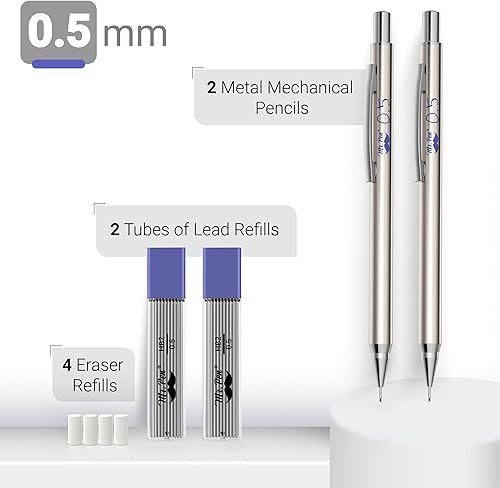 Miniatura 2 de Mr. Pen - Lápices mecánicos de 0.020 in, paquete de 2, portaminas de metal con plomo y borrador, lápiz de dibujo, 0.5 lápices mecánicos