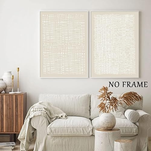 Miniatura 6 de Lienzo abstracto beige para pared, arte bohemio de mediados de siglo, impresiones artísticas de líneas de arte beige y blanco, lienzo abstracto