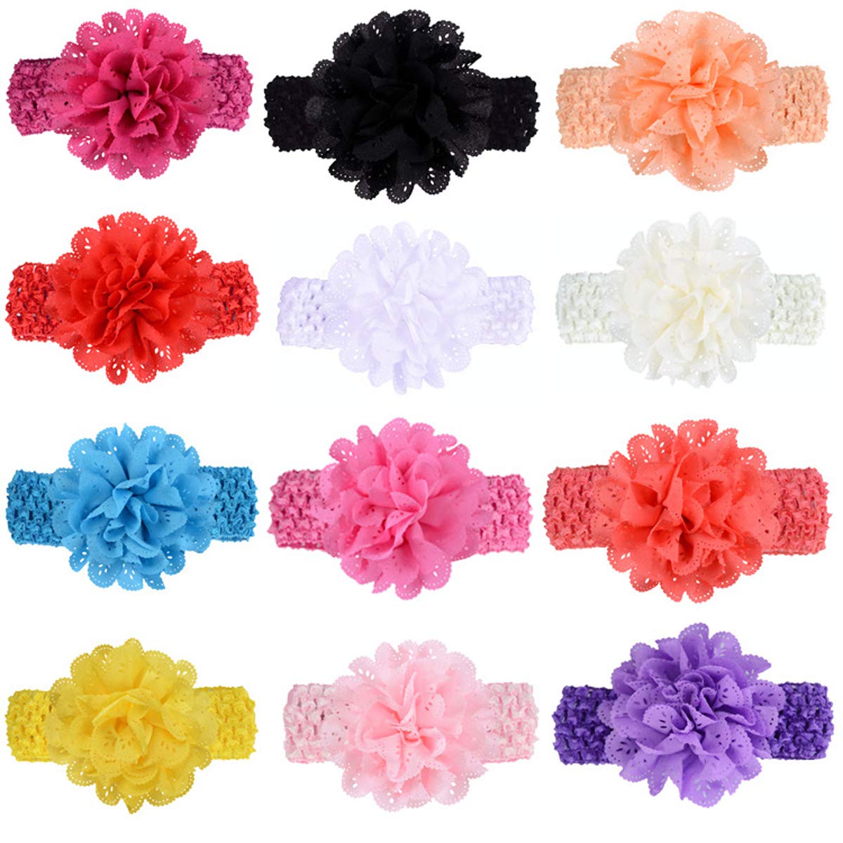 Ewanda store 16 Pcs Baby Girls Headbands Chiffon Flowers Hair Band with Crochet Ribbon Baby Hair Accessories for Newborn Toddler Infants Girls