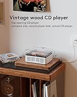 Vista 5 de CD Player with Bluetooth Transmitter, Nostalgic Retro Wood Music Player, Built-in Speakers-Bass Boost, FM Radio for Home/Wired&Remote Control-White