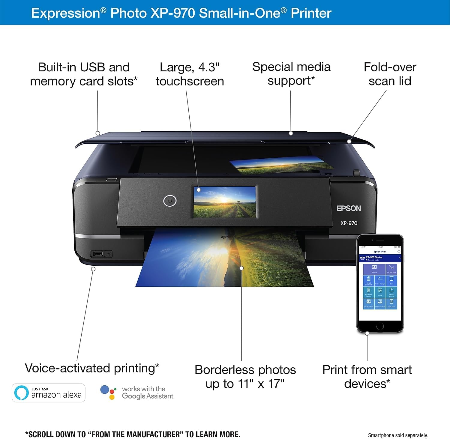 Epson Expression Photo XP-970 Wireless Color Photo Printer with Scanner and Copier, Black