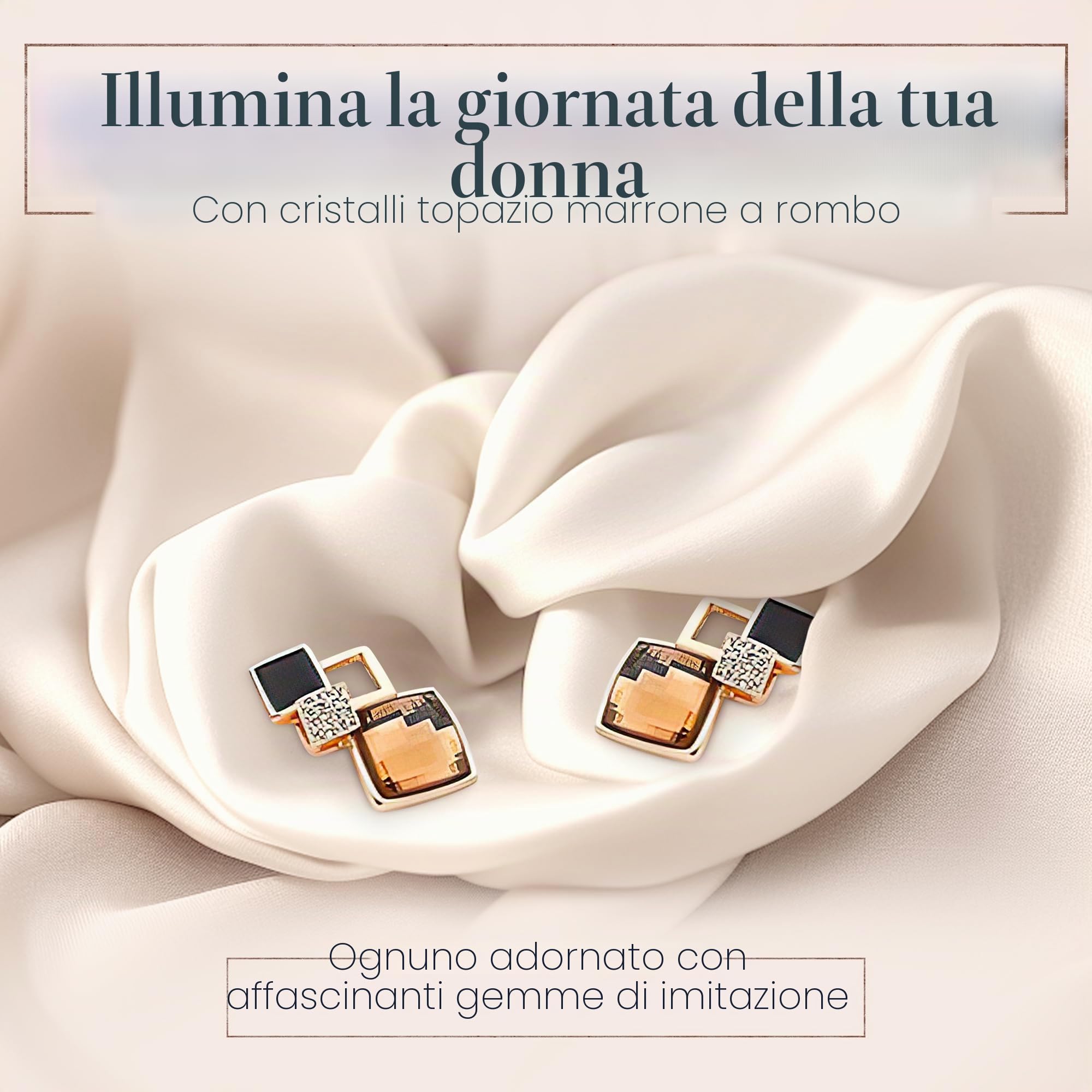 Crystalline Azuria Donna 18ct Placcato Oro Cristalli Topazio simulato Marrone Rombo Retro Orecchini