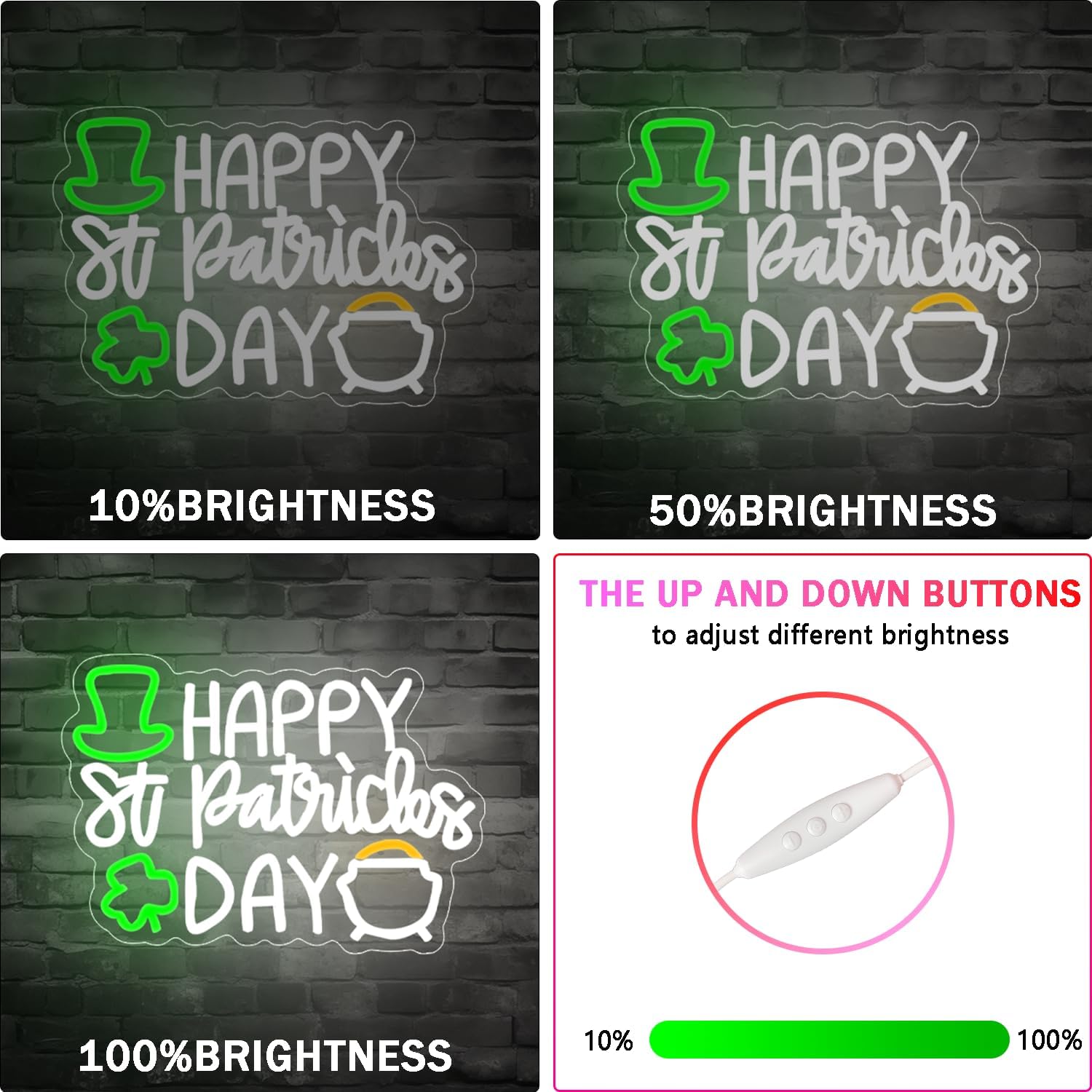 Happy St. Patrick Neon Sign for Wall Decoration St. Patrick's Day Party Decoration Green Lucky Leaf LED Neon Sign for Bedroom Arbor Day Store Decoration