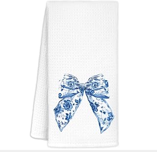 Chinoiserie Floral Bow Kitchen Towels - Bow Decor, Blue and White Kitchen Towels, 16x24