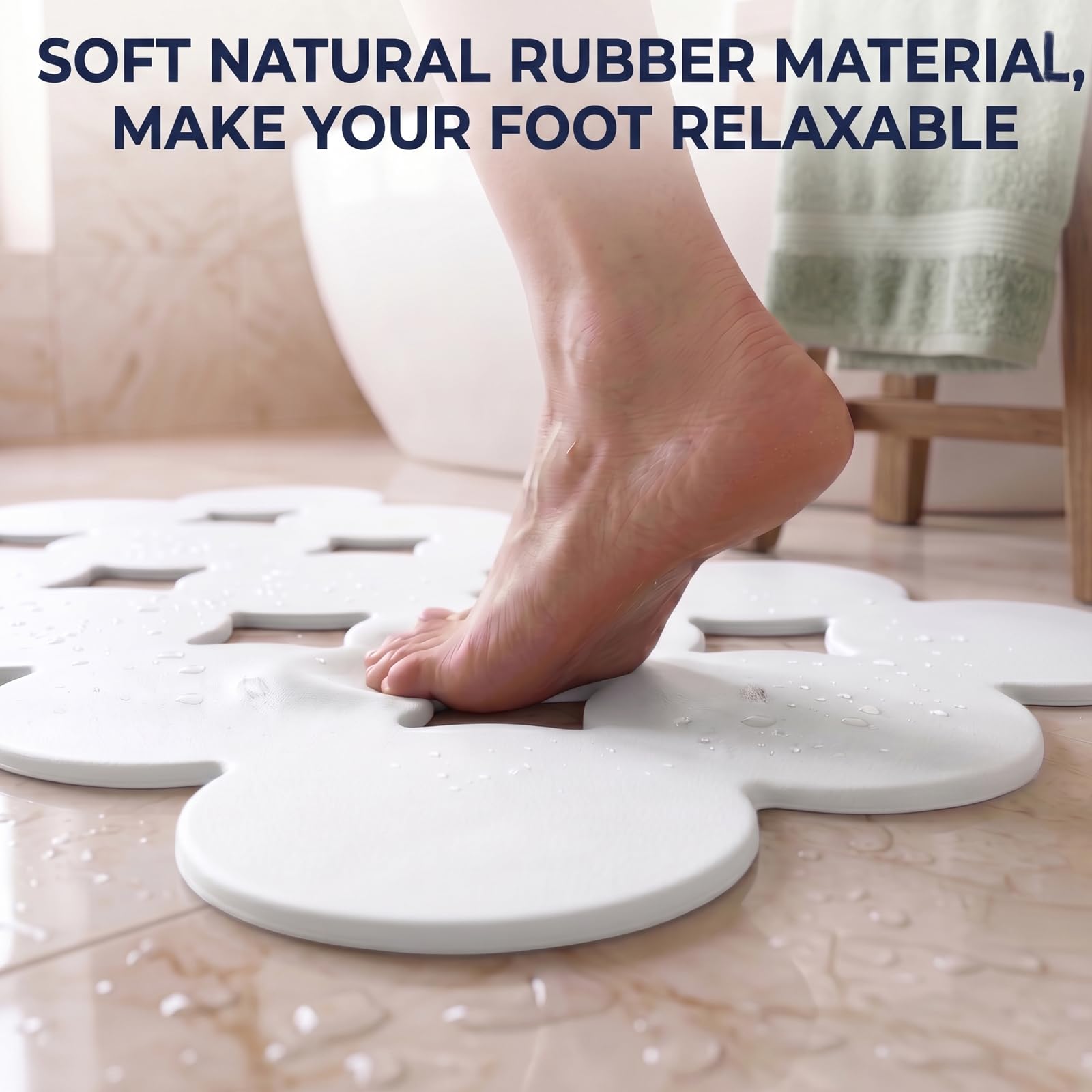 Webos Tapete Antideslizante para bañera con ventosas Fuertes, Agarre y Drenaje Superiores, tapete de baño de Goma Natural Suave y Resistente para el Interior de la bañera (Blanco, 28 x 16 Pulgadas)