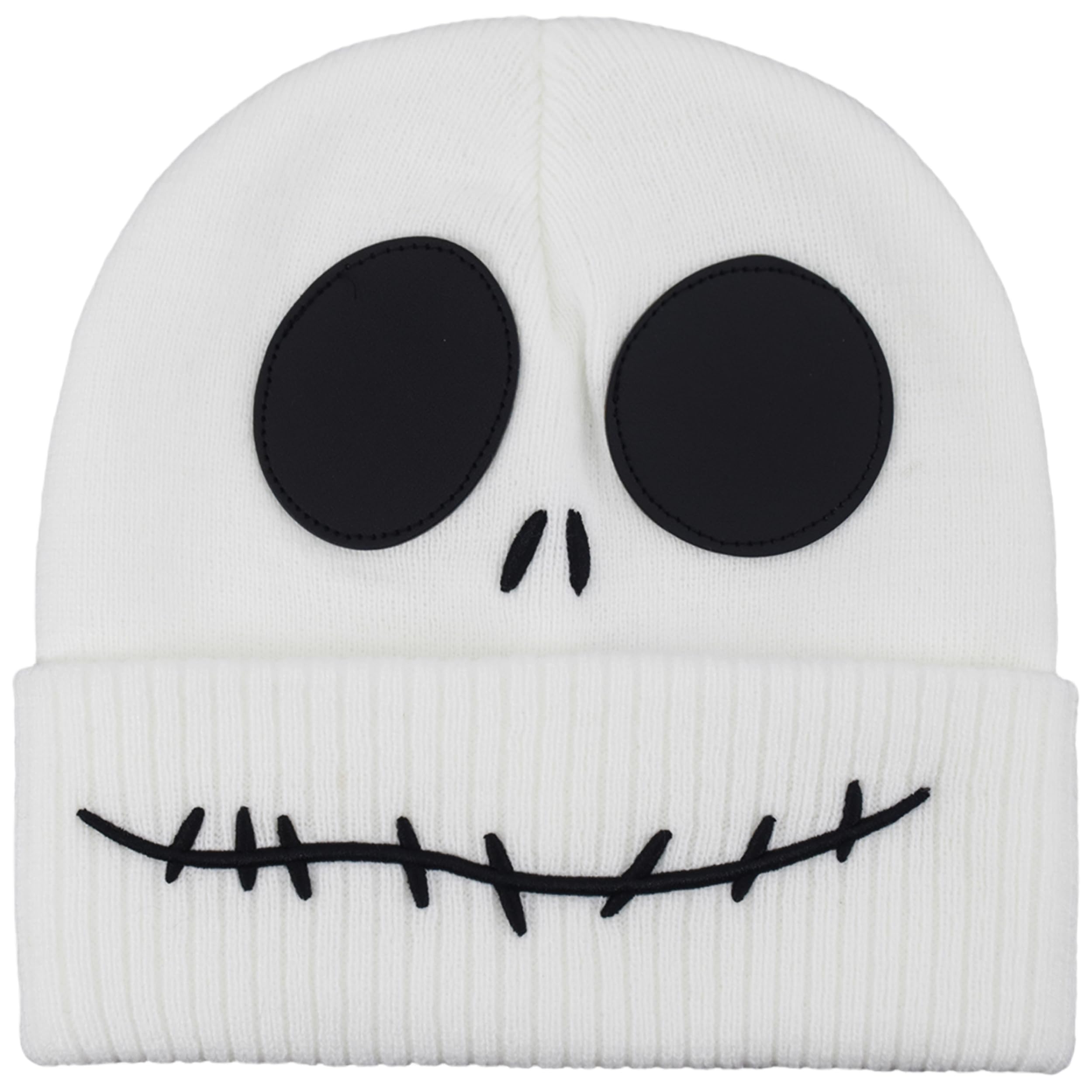 Disney Nightmare Before Christmas Jack Skellington Cuffed Beanie Hat, White, One Size