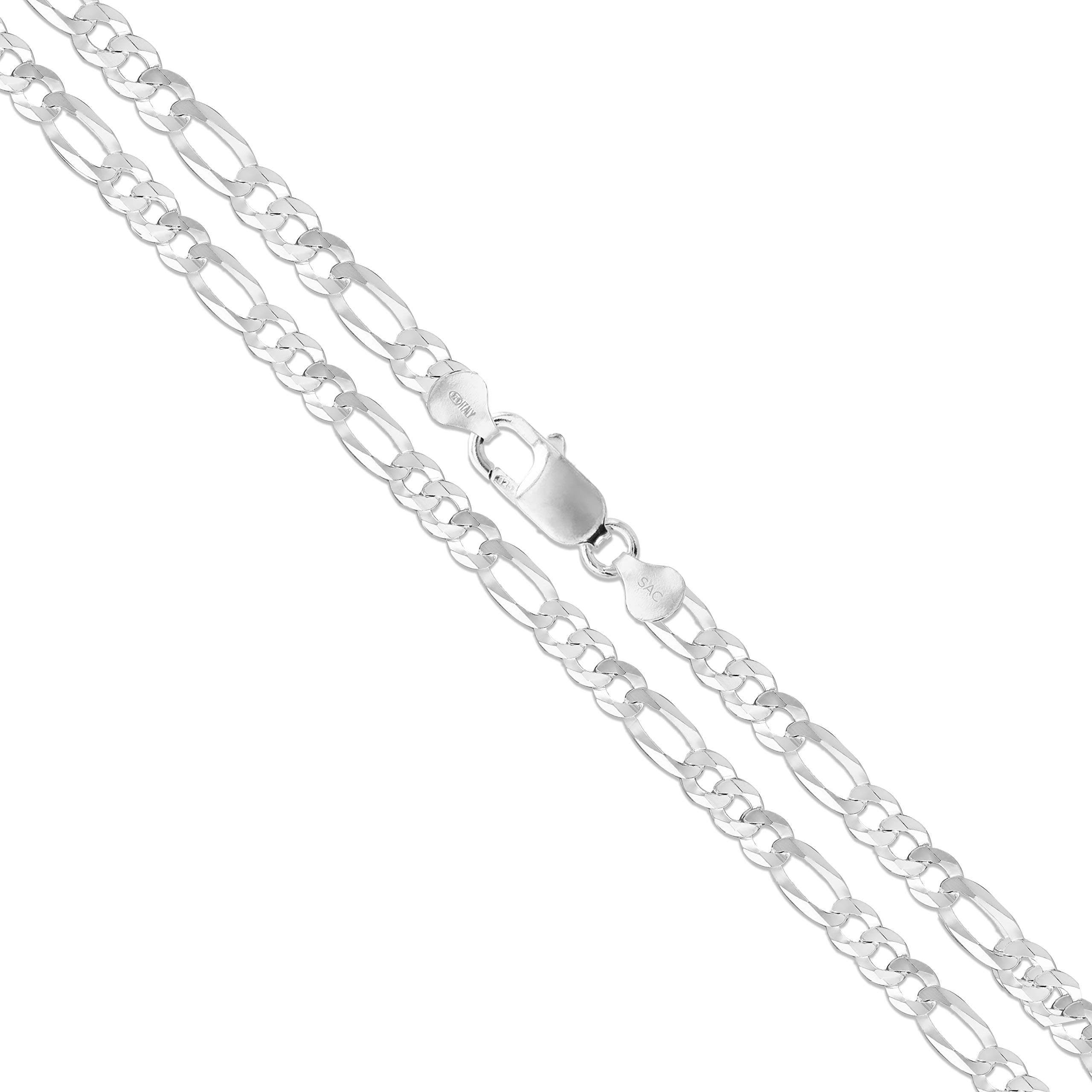 Sterling Silver Flat Figaro Chain 5.3mm-13mm Solid 925 Italy Link Women's Men's Necklace