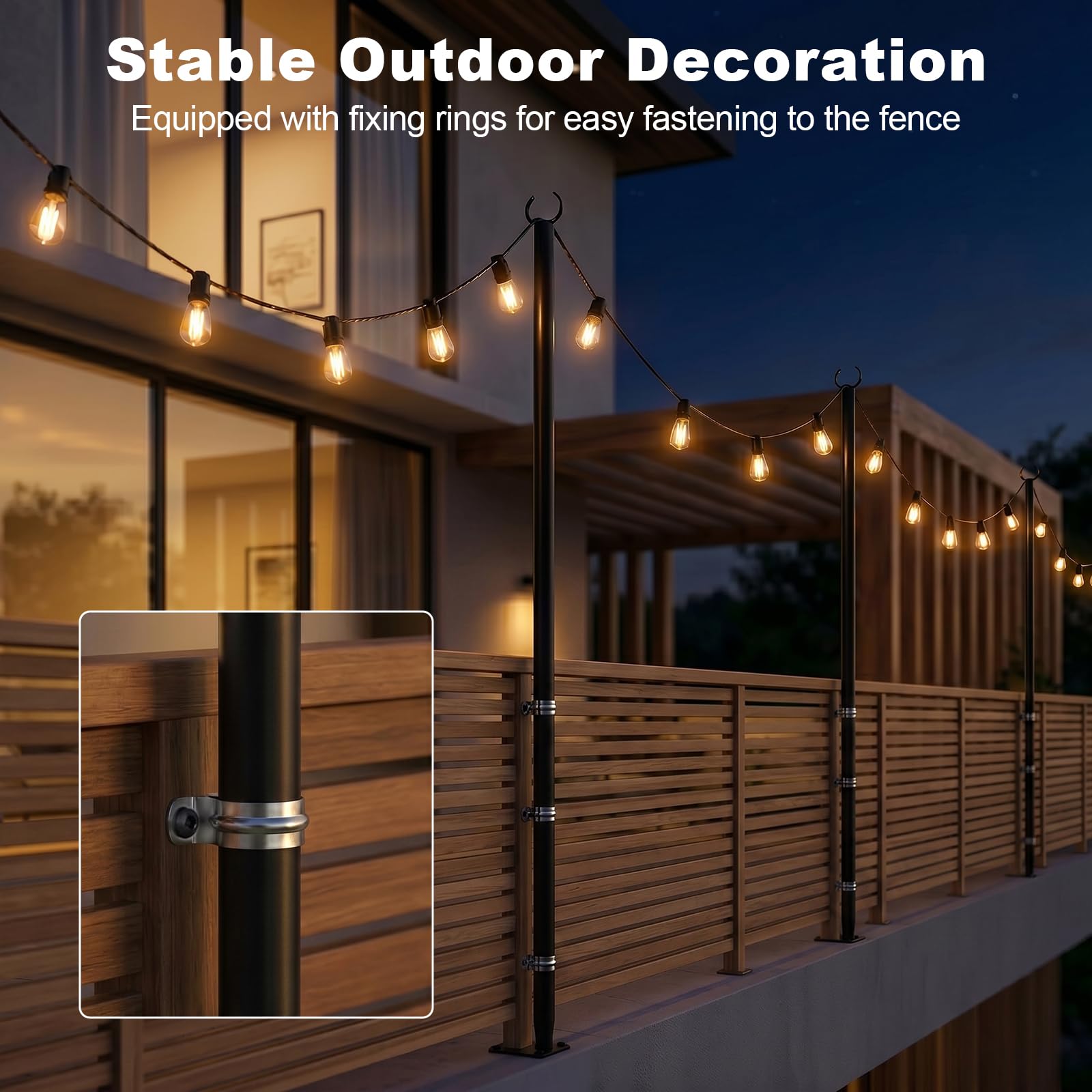 Housolution 4er Set Lichterkettenstangen, 9,84Ft Außenleuchtenstangen