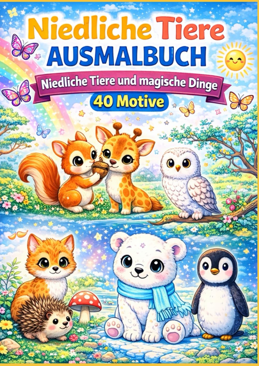 Niedliche Tiere – Ausmalbuch ist ein liebevoll gestaltetes Malbuch für Kinder, die Tiere und fantasievolle Welten lieben.: Auf 40 einzigartigen ... Tiere aus Wald, Savanne, Meer und Eiswelt