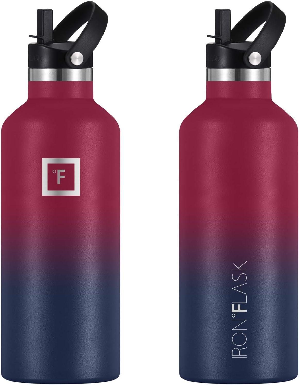 IRON FLASK Sports Water Bottle - 32 Oz - 3 Lids (Narrow Straw Lid) Leak Proof Vacuum Insulated Stainless Steel - Hot & Cold Double Walled Insulated Thermos, Durable Metal Canteen 32 Oz Dark Rainbow