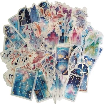 Kawaii Silver Foil Sticker Starry Sky Through Window Dream Castle Star Light Musical Note Washi Stickers for Water Bottle Laptop Car Cup Bumper Bicycle Planner Album Journal