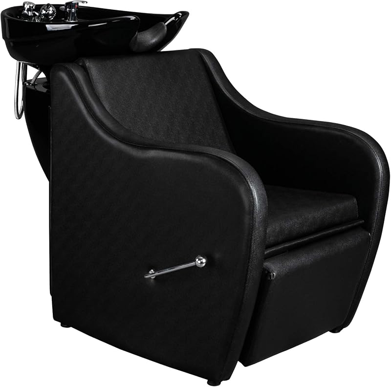OmySalon Backwash Shampoo Unit for Salon, Hair Washing Station with Ceramic Bowl Adjustable Footrest, Chair Sink Barber Shop Beauty Equipment