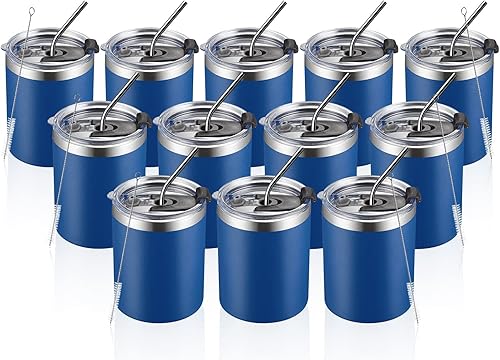 MEWAY Vaso de acero inoxidable de 12 onzas con aislamiento al vacío de doble pared con popote y tapa, cepillo de limpieza, taza de café aislada con