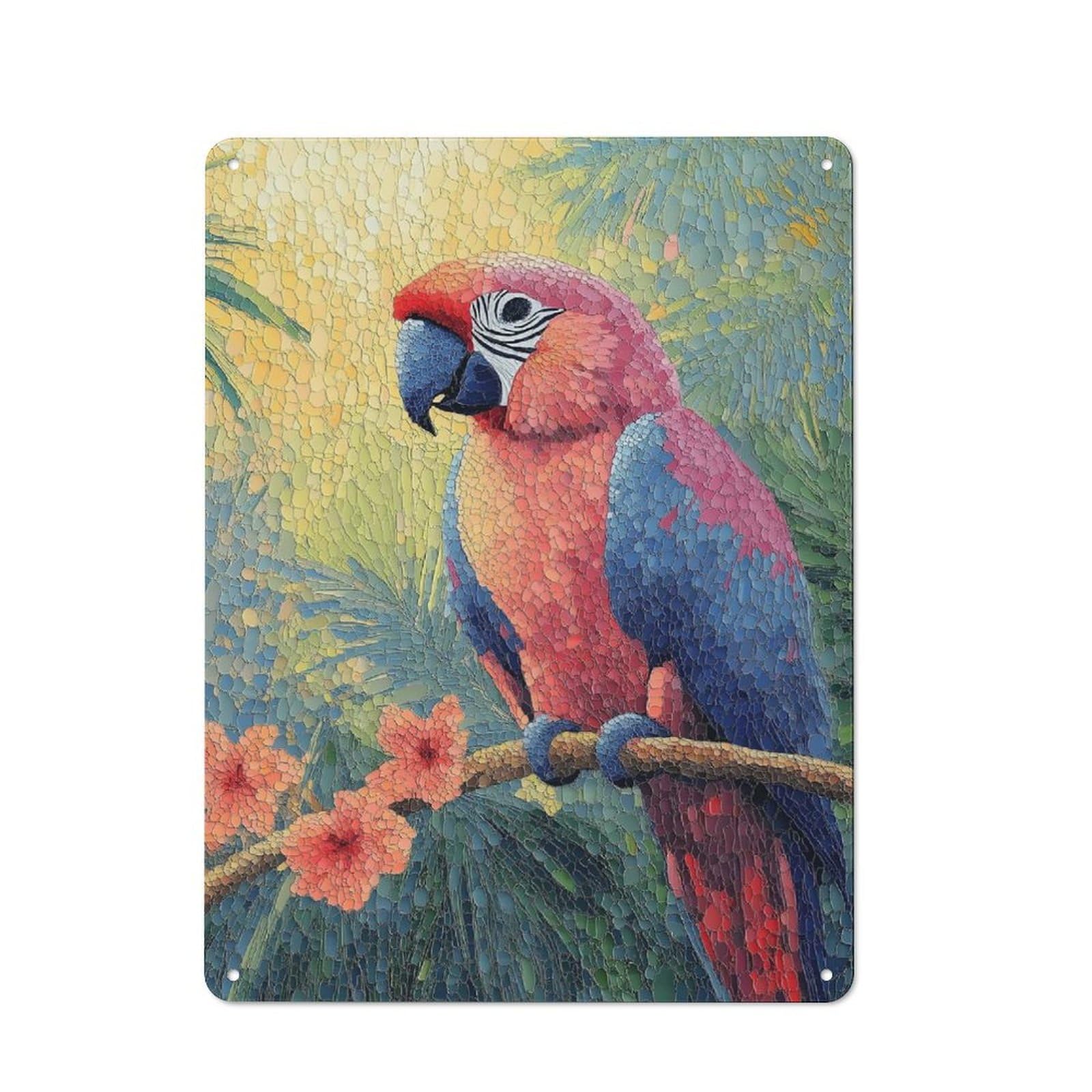Classic Mosaic Parrot with Flowers Metal Wall Sign 40x30cm, Pub Wall Decor for Diner, Restaurant, Shed Or Kitchen