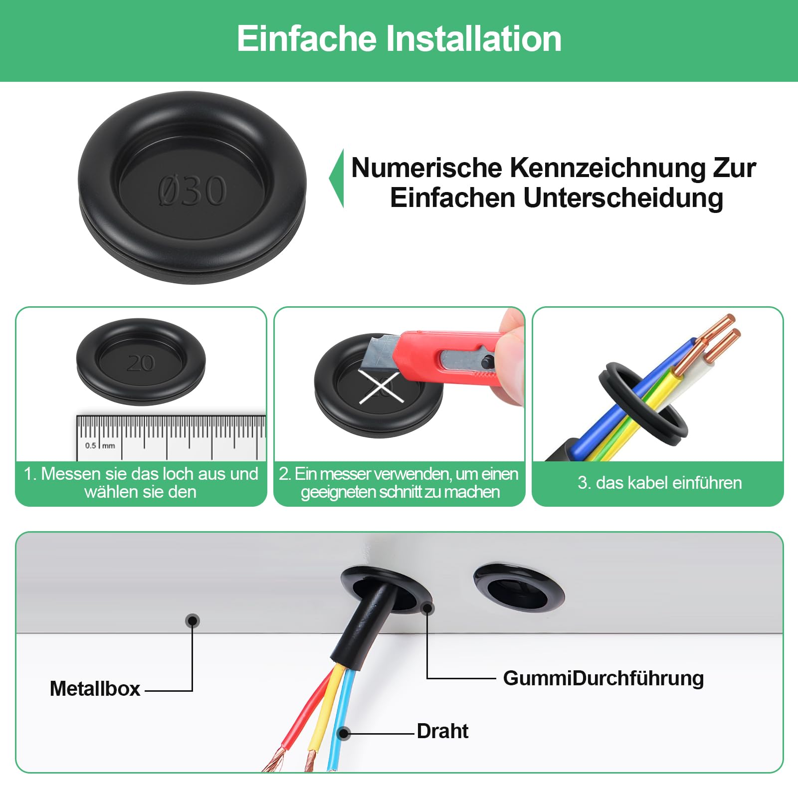 200 Passacavi In Gomma - Set 7 Misure, Per Proteggere Fili Elettrici E Cavi In Fori E Pannelli - Foto 6