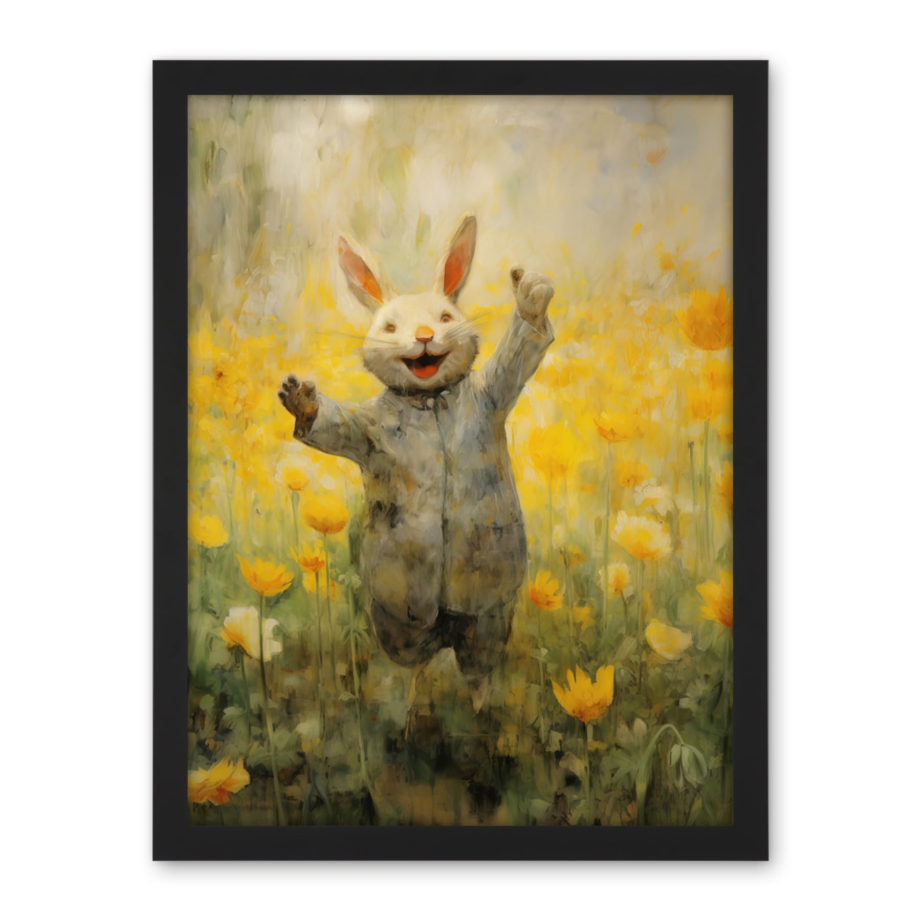 Artery8 Tulips and Rabbit Watercolour Fun Kids Baby Nursery Artwork Framed Wall Art Print 18X24 Inch