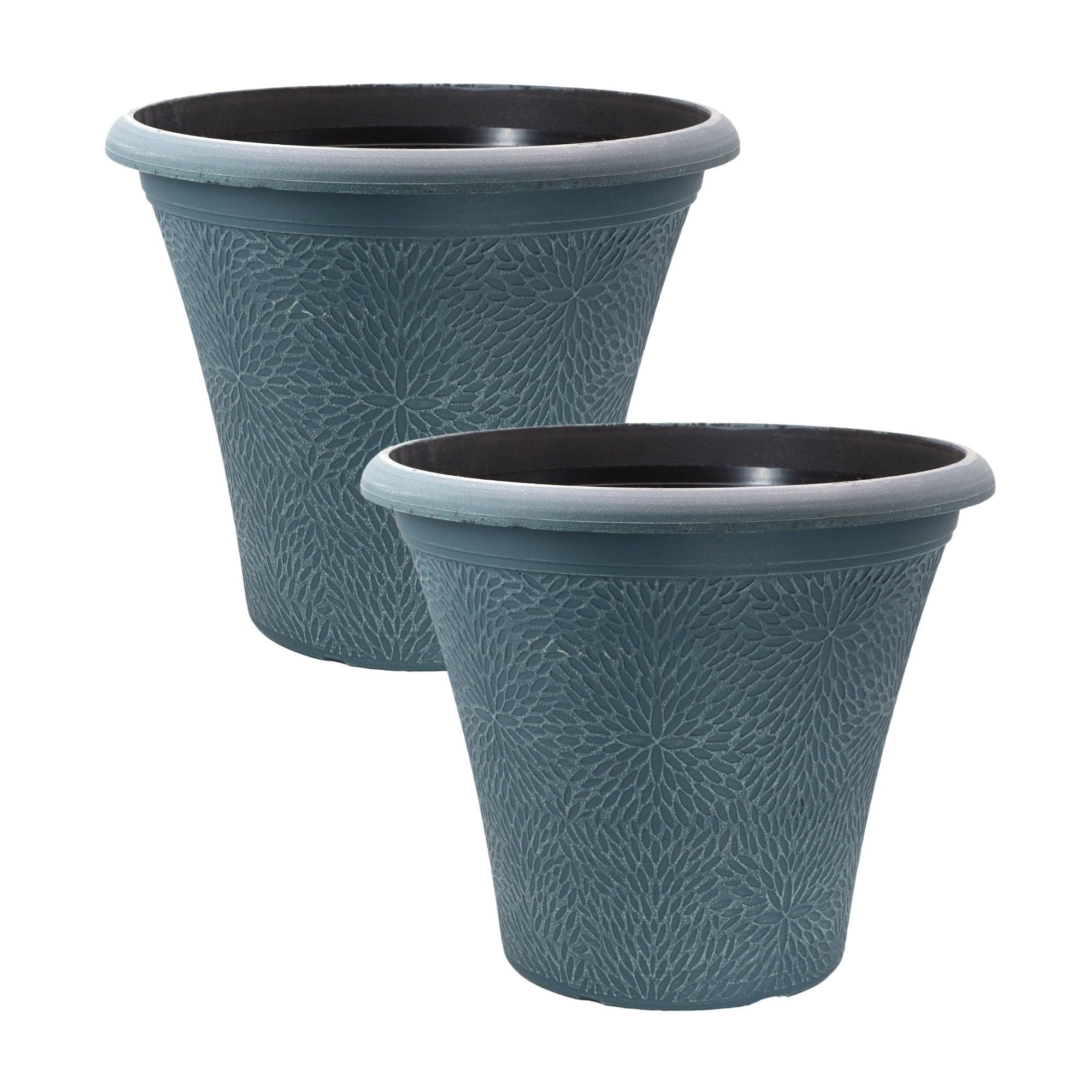Fyne-Finds Indigo Green Set Of 2 Plastic Planter Round 35Cm,14Inch Plant Pot 17L Flower Pot Home Garden Decor