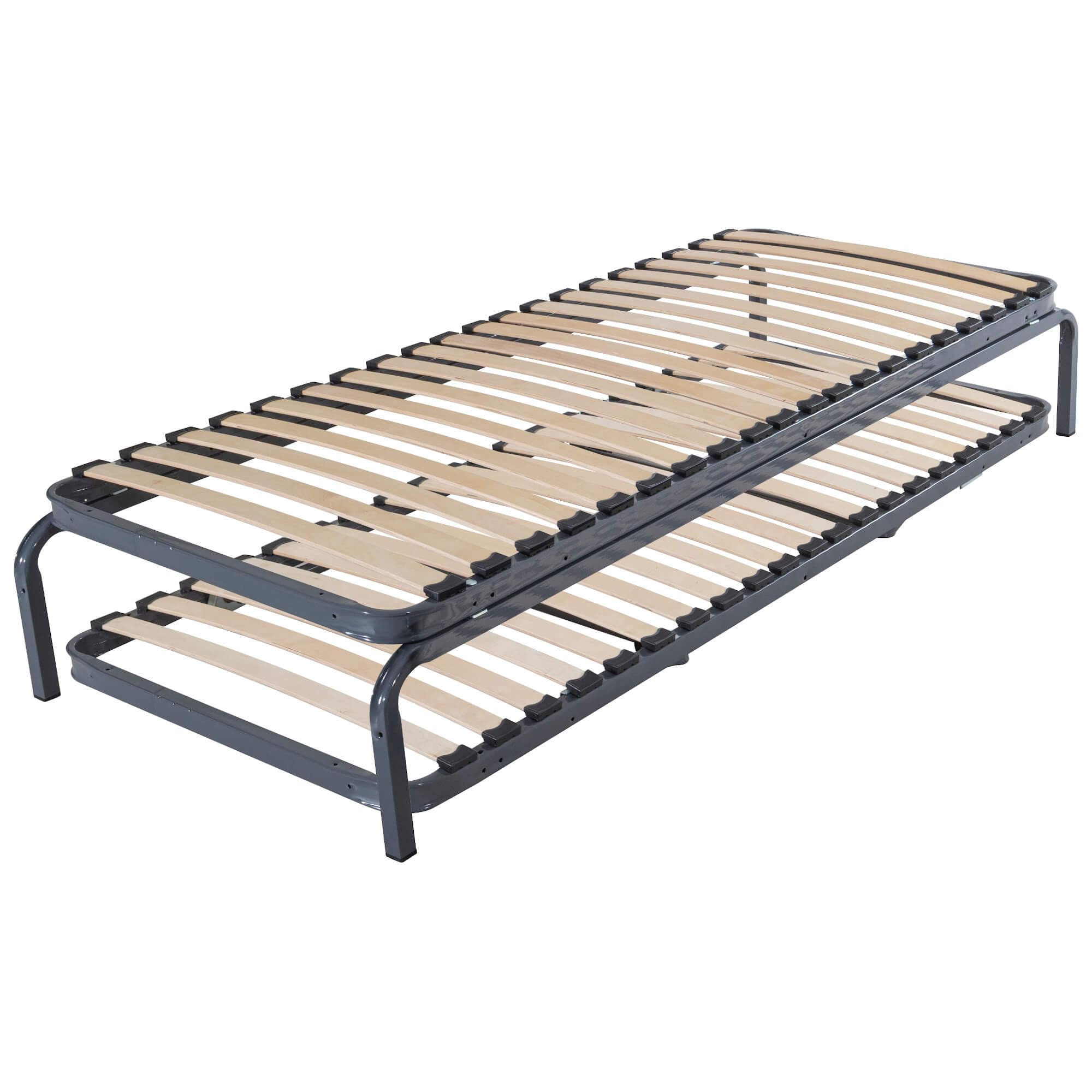 EBAC Literie Ensemble lit gigogne métal 90x190-20 Lattes Bois - Gain de Place - Made in France