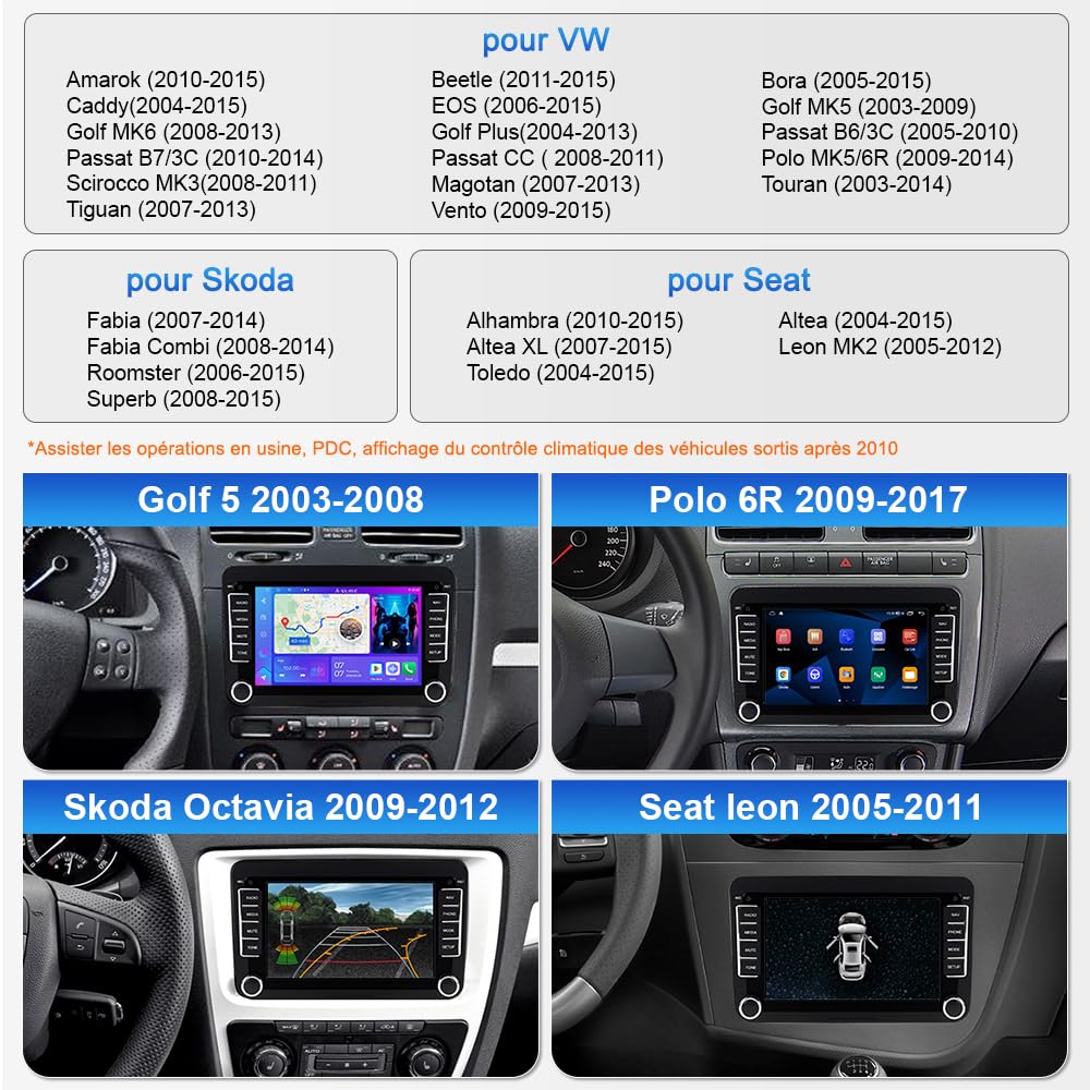 Autoradio Android 15 per VW Golf 5 6 Passat Polo - Bluetooth 5.4, WiFi 6.0, GPS, DSP Audio - 2 DIN CarPlay/Android Auto Wireless per Caddy Tiguan EOS Skoda Seat